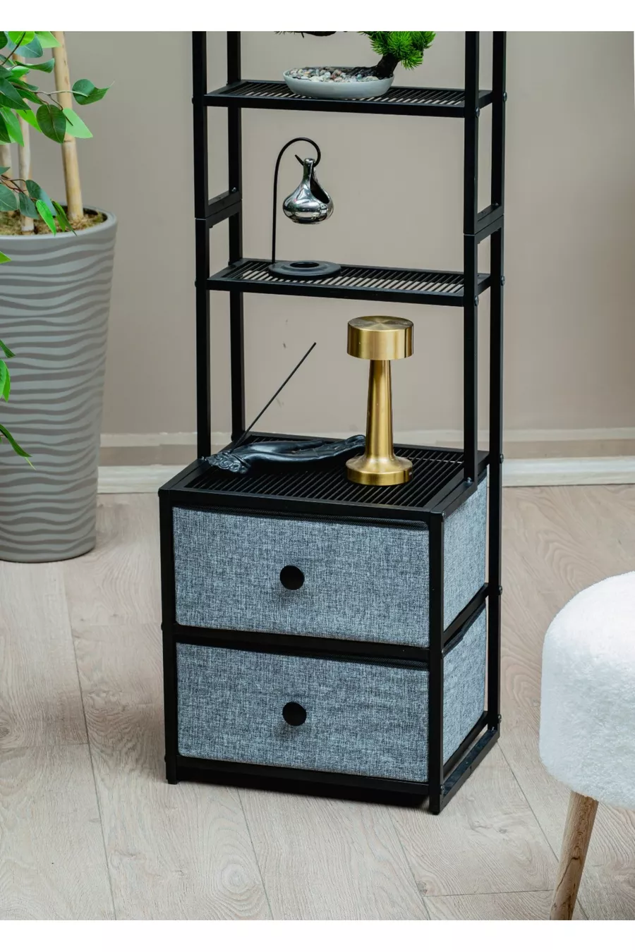 Stoffen lade 5-laags metalen kast decoratieve nachtkastje multifunctionele commode