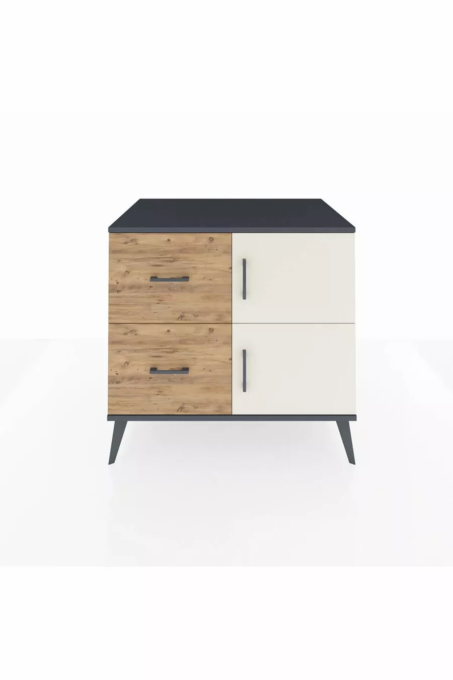Commode Kronos à une étagère, 2 tiroirs, 2 portes, Anthracite-Pierre de Lune/Pin