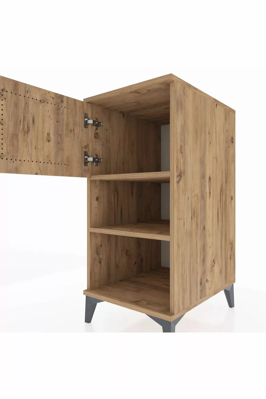 Table de chevet Kronos à 2 étagères avec 1 porte, pin-pin