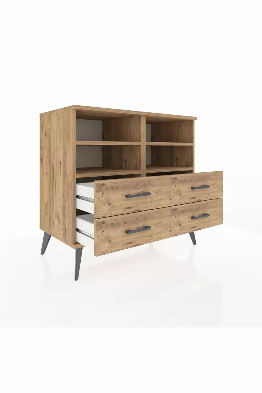 Commode Hyperion 4 étagères 4 tiroirs Pin-Pin