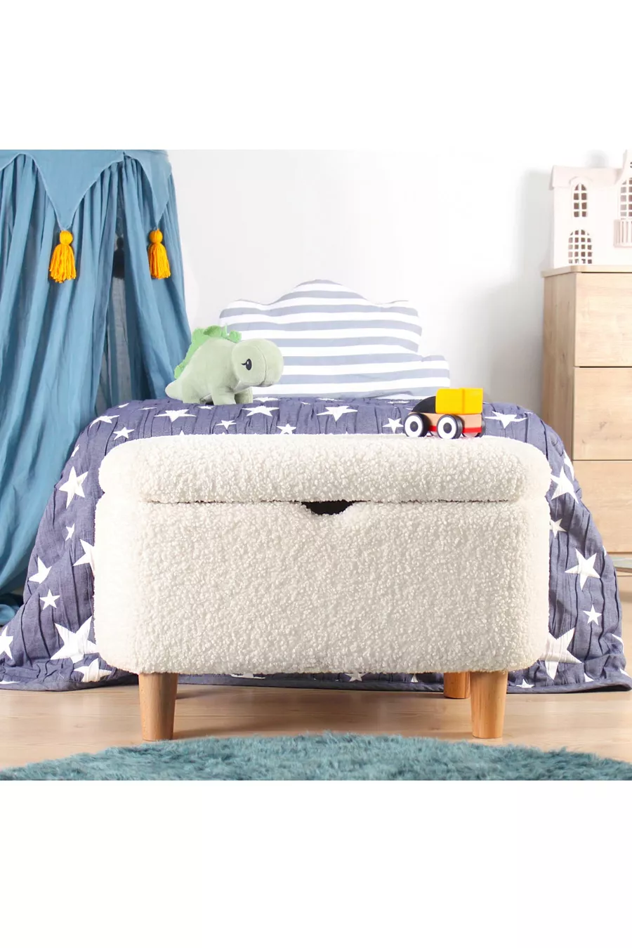 Pouf pour enfant Yomme avec rangement - blanc Teddy