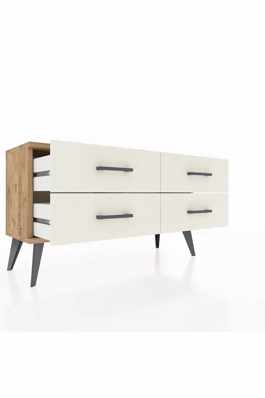 Commode Arges 4 étagères Pin-Pin/Pierre d'ardoise