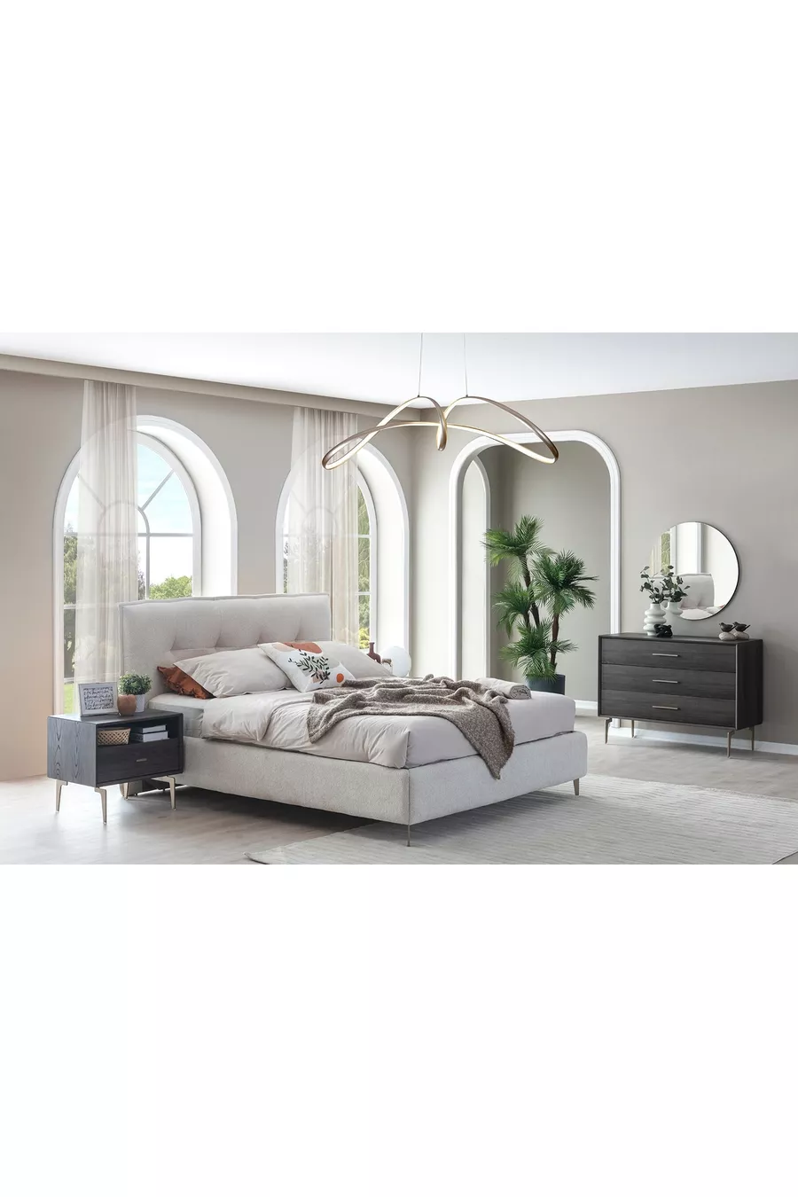 ENSEMBLE DE CHAMBRE PANDOR NOX AVEC VITRES, MODULE D'ANGLE, NOYER FONCÉ