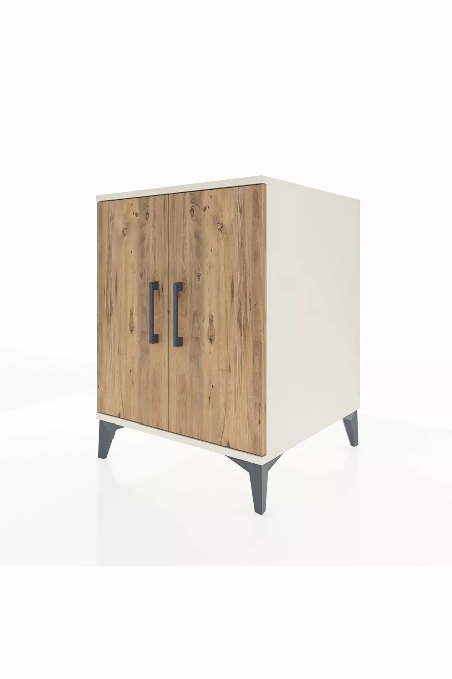 Kronos Table de chevet à une étagère et deux portes, Pierre de lune-Pin