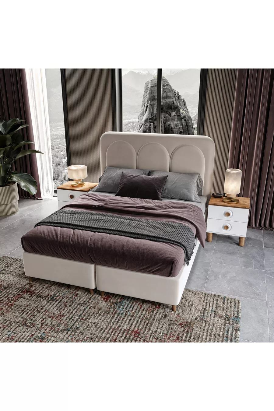 Installation gratuite - Chambre à coucher complète en MDF Flora à 6 portes - Sommier inclus