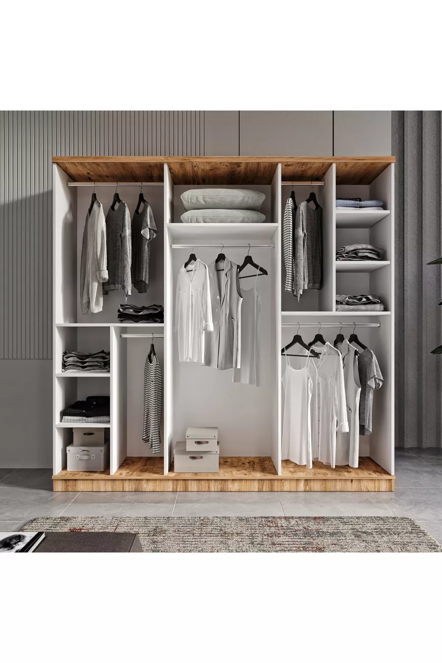 Installation gratuite - Chambre à coucher complète en MDF Flora à 6 portes - Sommier inclus