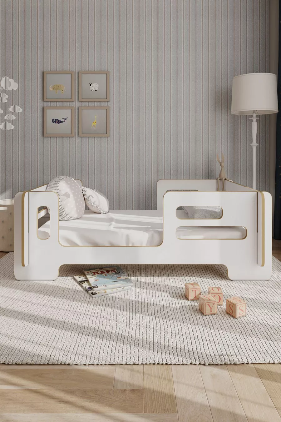 Mdflam Modern Montessori Children's Bed, Base, Bedframe - White