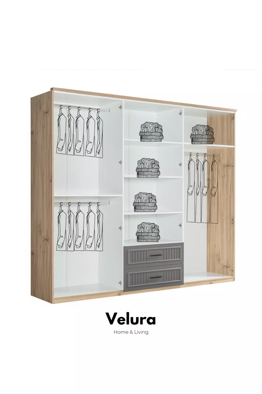 Set camera da letto in legno (Armadio + Comò + Comodino + Letto)