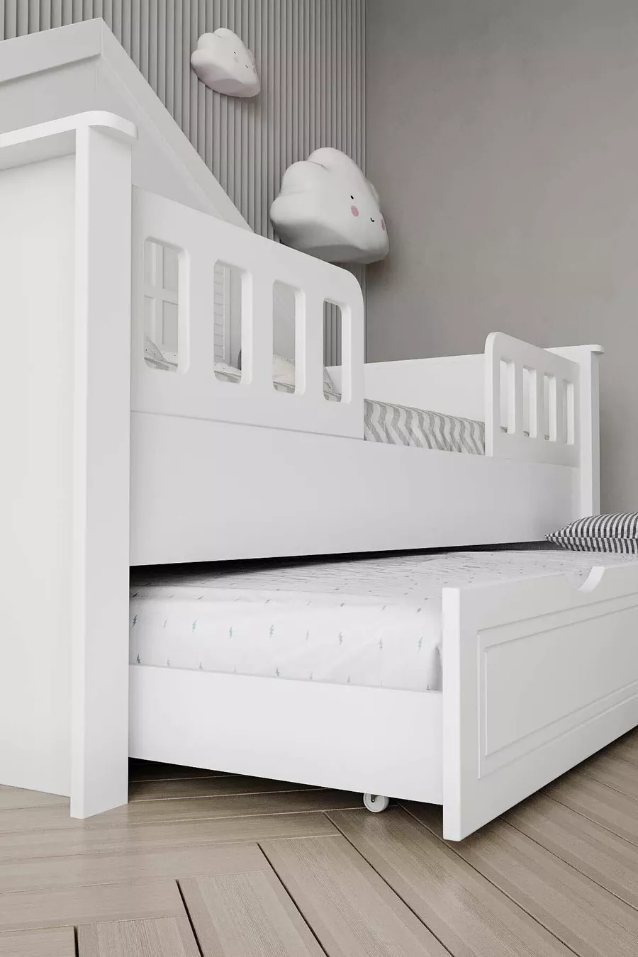 % MDF-Material Kinder-Montessori-Bett mit Nestchen, Weiß