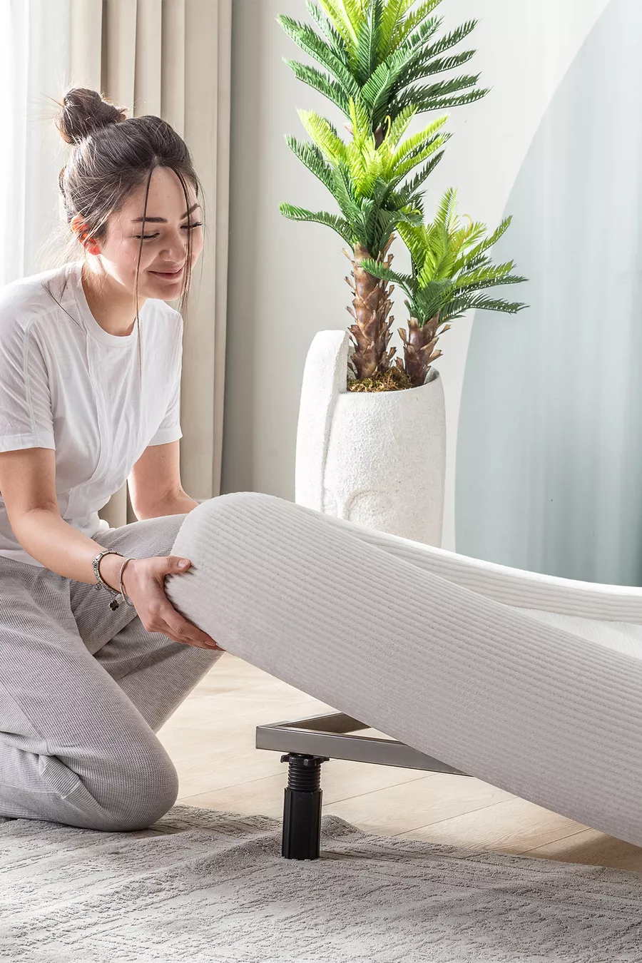 ENSEMBLE LIT LEGOM AVEC CADRE ET TÊTE DE LIT, LAVABLE, ORTHOPÉDIQUE, RESSORTS EN SAC, GARANTIE D'UN AN