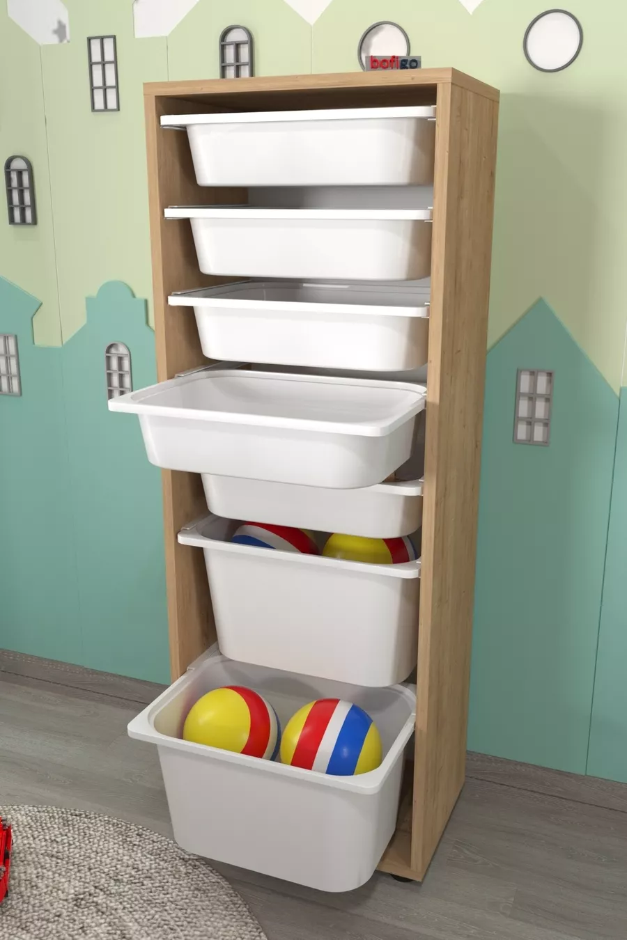 7 Mand Kast Multifunctionele Kast Speelgoedkast Pera Safier Eik