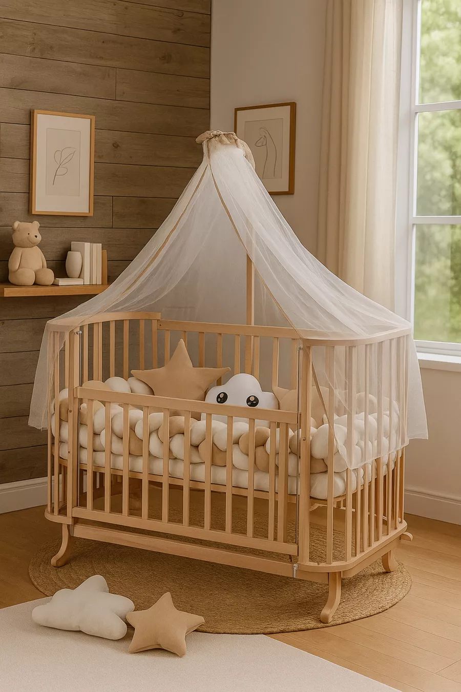 Ensemble de protection en bois brun crème tressé Mabela Beşik