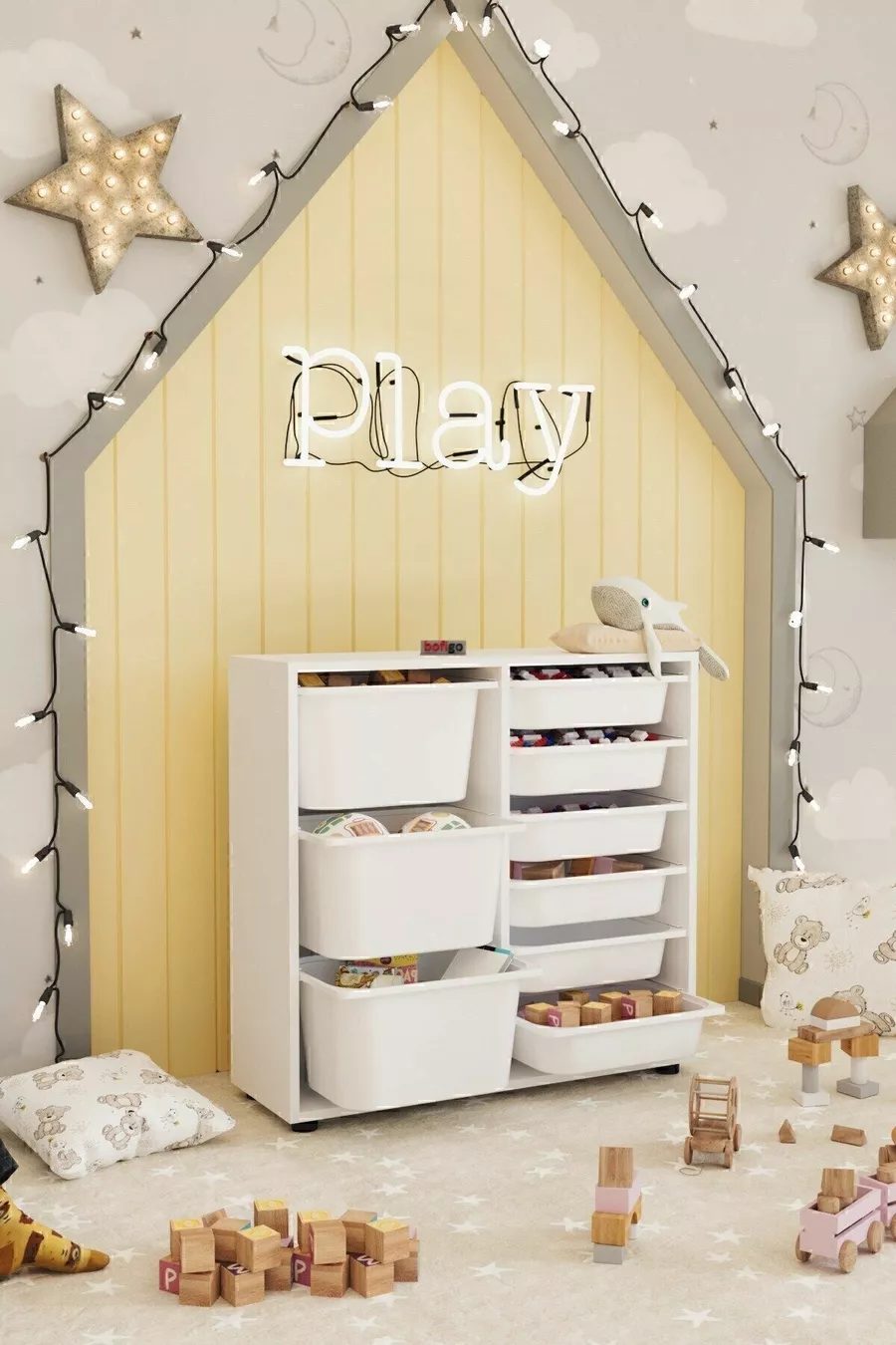 9-Basket Cabinet Multi-Purpose Cabinet Toy Cabinet Pistachio White