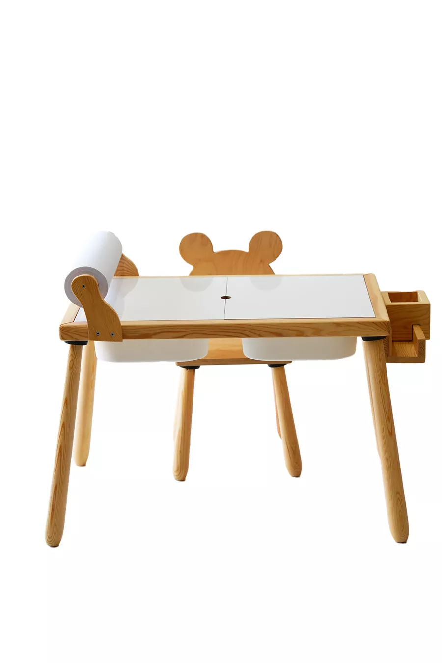 Holz-Sinnes-Aktivitätstisch für Kinder + 1 Stuhl-Set (mit Geschenk-Rollenpapier)