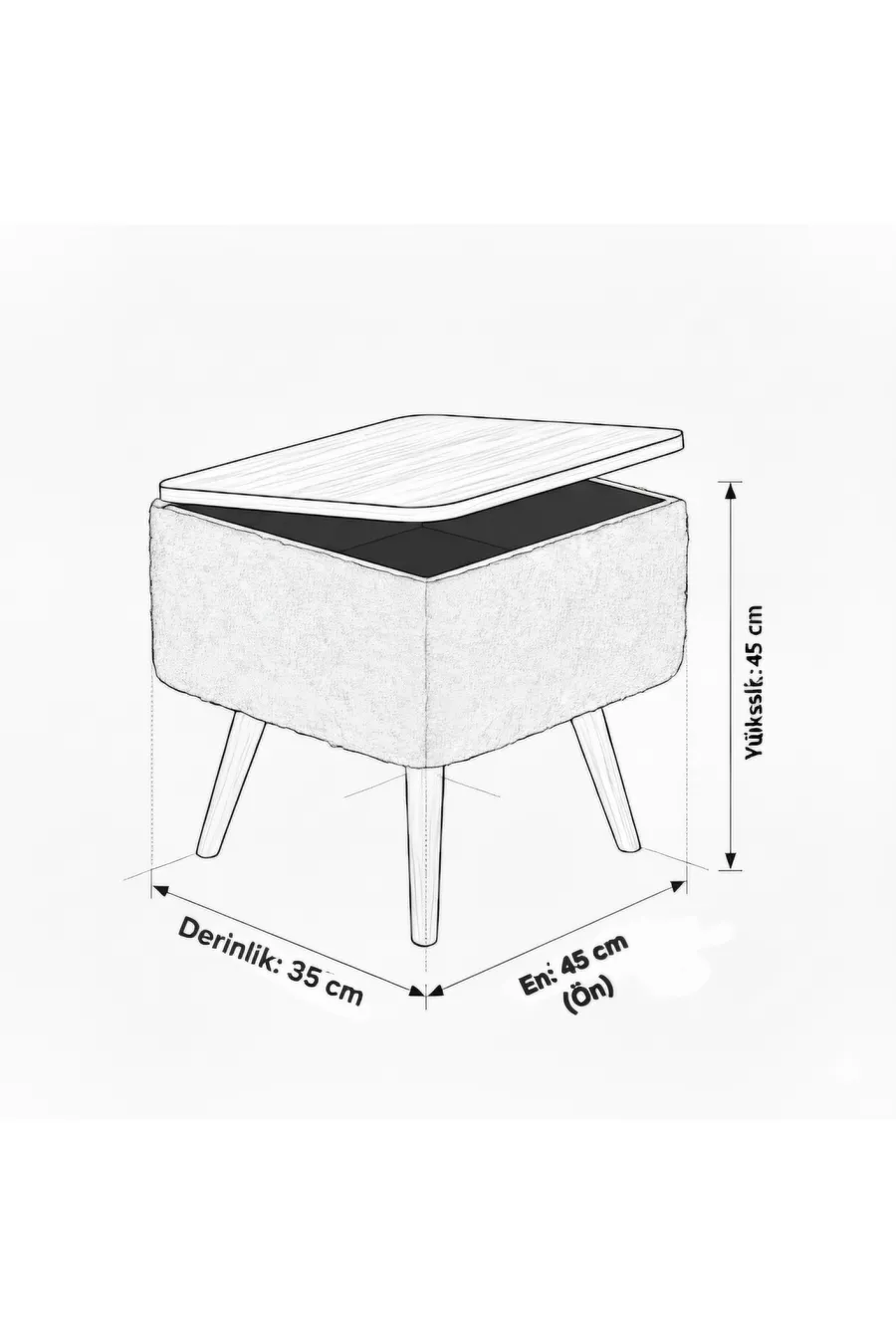 Nivo Drawer Nightstand, Modern Nightstand with Wooden Legs and Teddy Fabric Upholstery