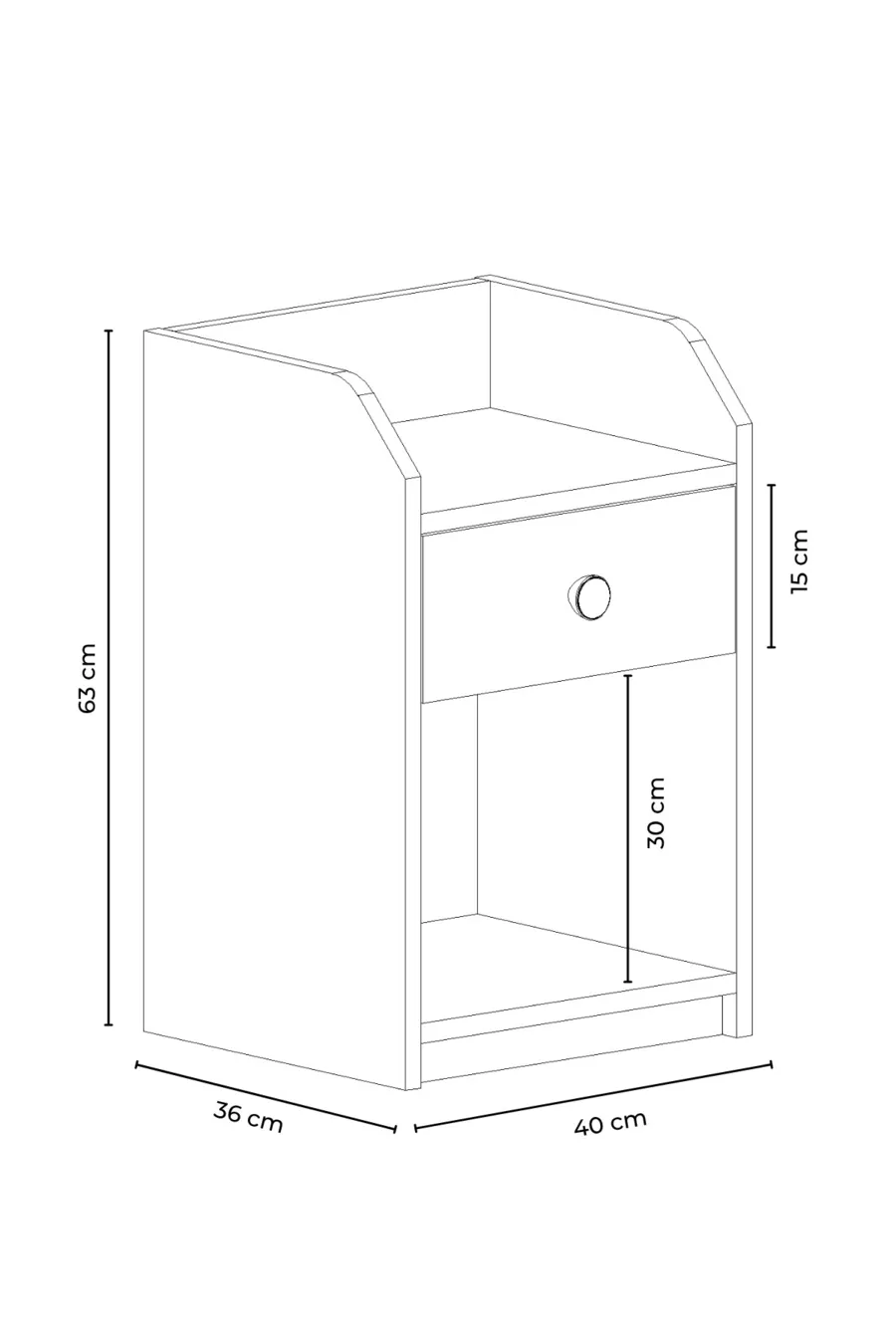 Camera da letto Urartu comodino bianco con un cassetto