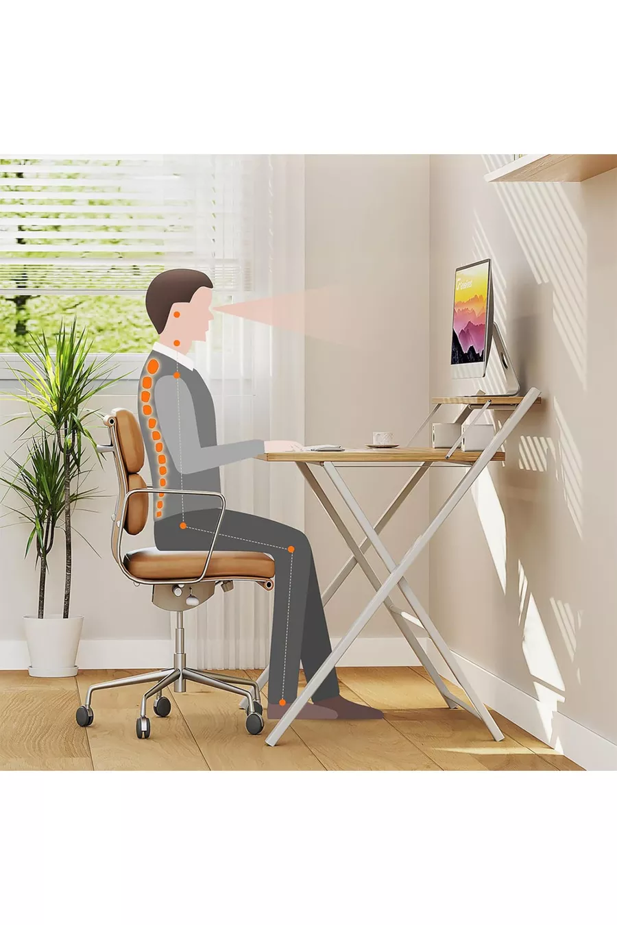 Table d'ordinateur portable élégante et durable avec pieds en métal non vacillants, bureau pliant, table de travail pour ordinateur portable
