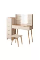 Ensemble de coiffeuse Bella avec tabouret et armoire à 2 tiroirs, couleur sable-panier | Avec miroir et crochets