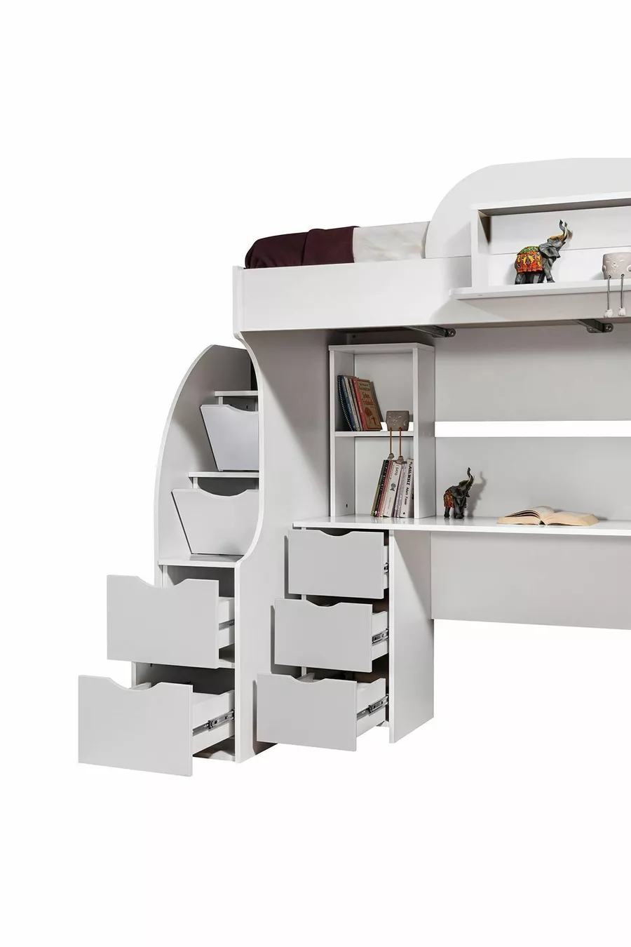 Lits superposés, Litera avec Armoire et Bureau, Blanc 1 Matelas Comfort