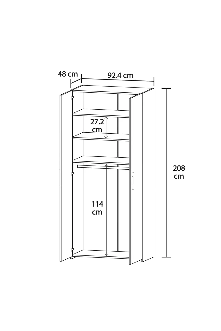 Armoire Retro-9 à 3 étagères et 2 portes avec poignées, blanc
