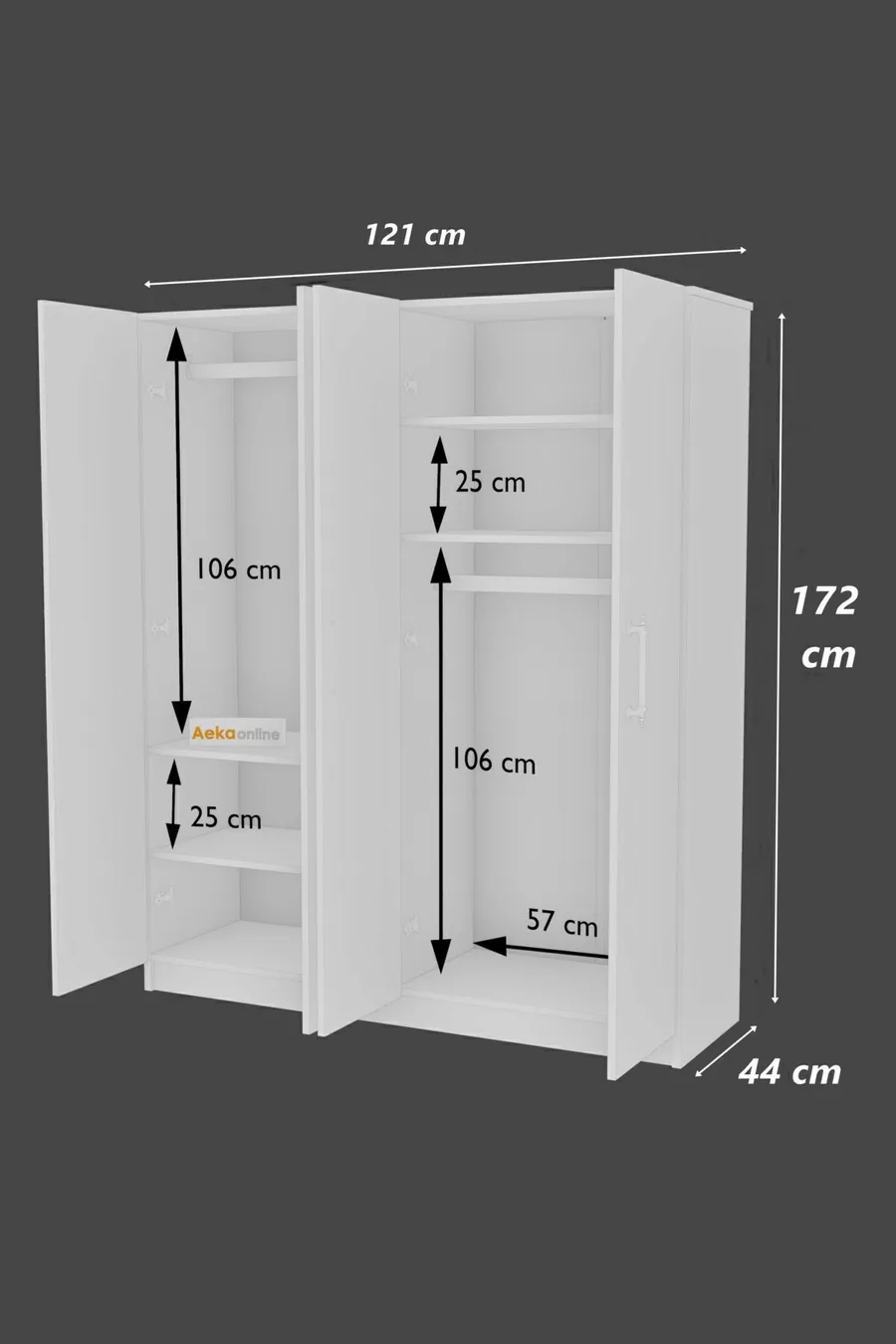 Armadio  ARENA BIANCO con 4 ante, 2 appendiabiti e 6 ripiani