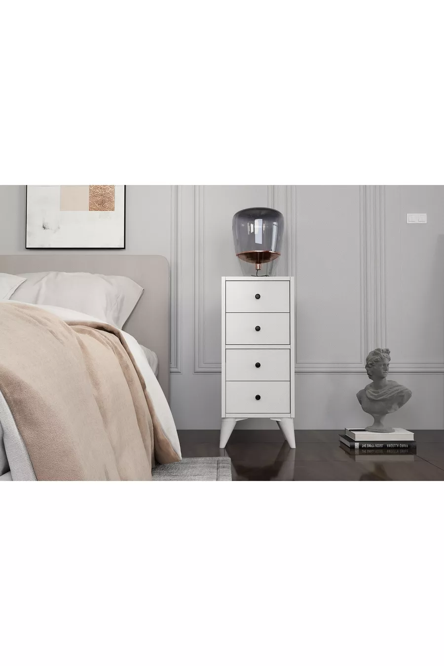 WHITE NIGHTSTAND WITH DRAWERS -C