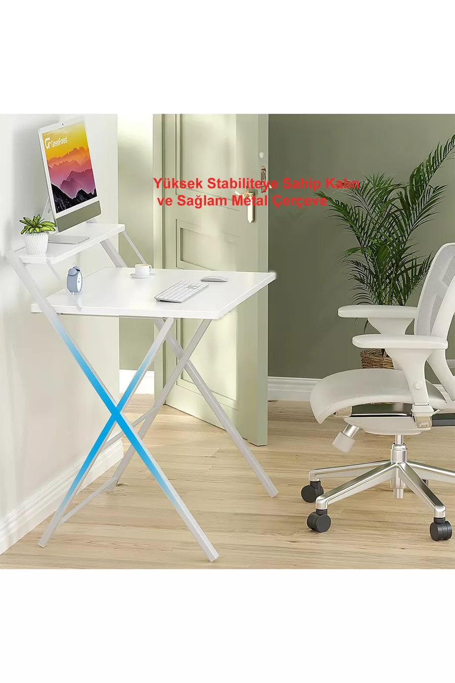 Table d'ordinateur portable élégante et durable avec pieds en métal non vacillants, bureau pliant, table de travail pour ordinateur portable