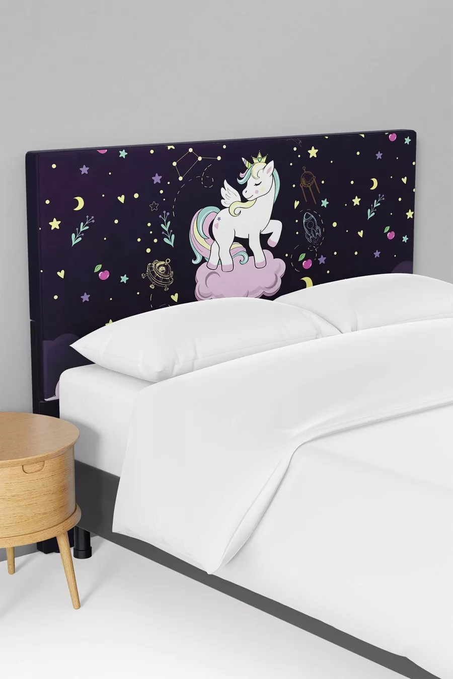 Mor Unicorn Desenli Çocuk Odası Yatak Baza Başlık Kılıfı 
