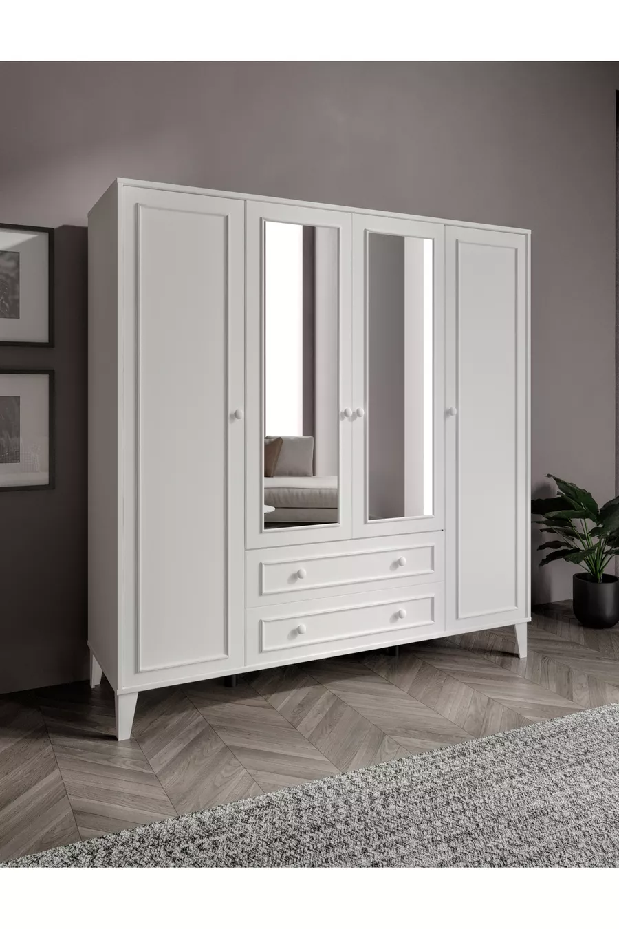 armoire Madrid 4 portes, avec miroir,  étagères, 2 tiroirs (% MDF)