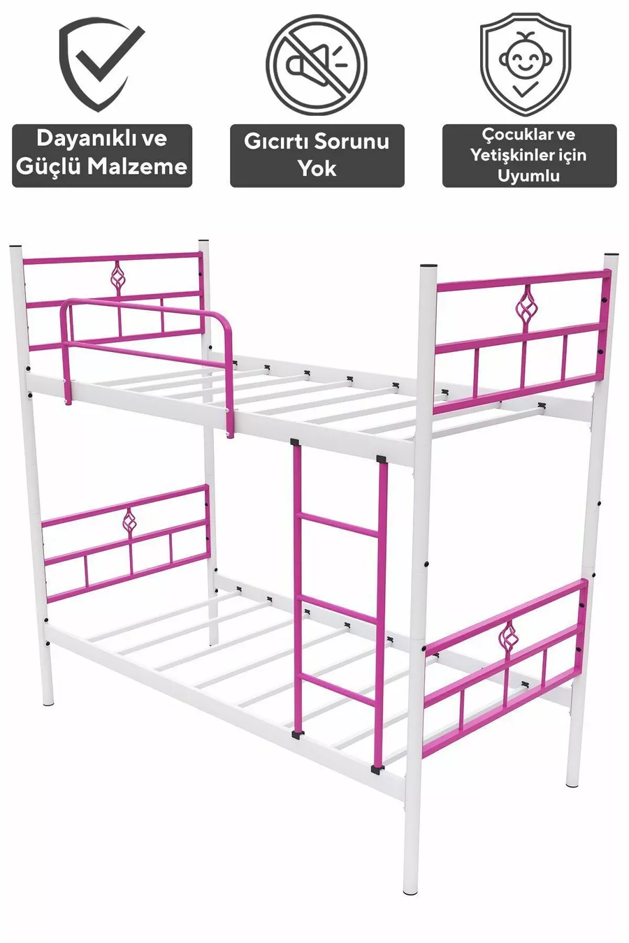 Letto a Castello Koza Ranza Compatibile con Materasso Rosa Scuro con Rete Metallica Separabile