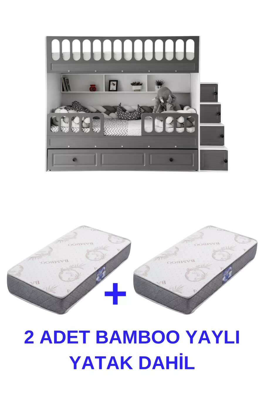 Lit superposé à volets / 2 matelas à ressorts en bambou inclus / Installation gratuite