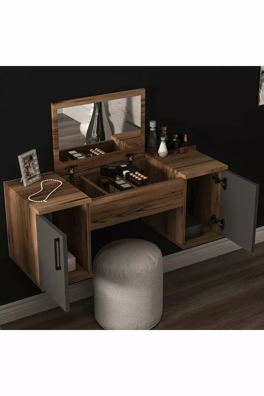 Mercan Makeup Table Wall-Mounted Makeup Table Space-Saving Color Lidya Anthracite