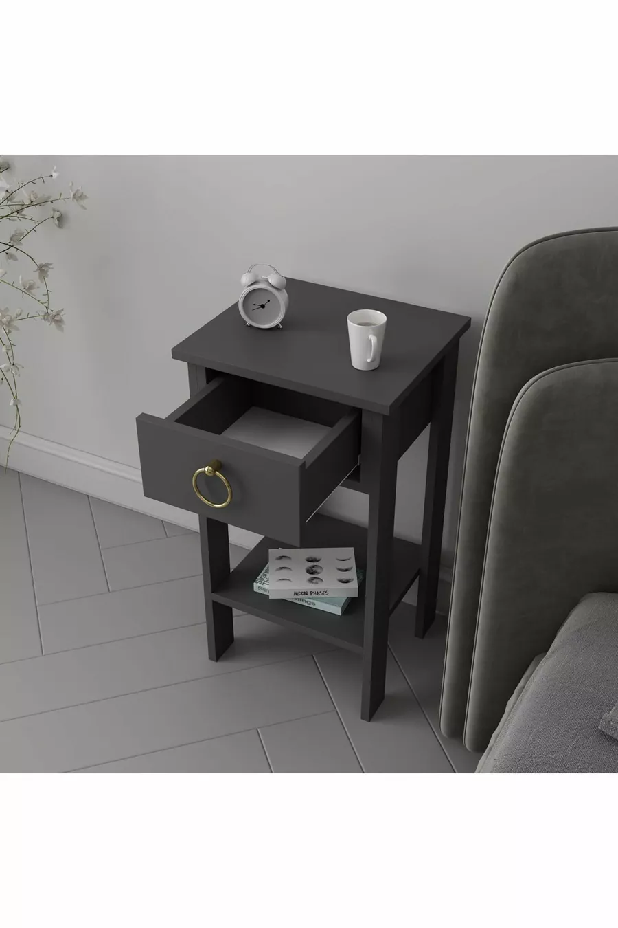 Mandosi Furniture Single Drawer Anthracite Gold Handle Nightstand