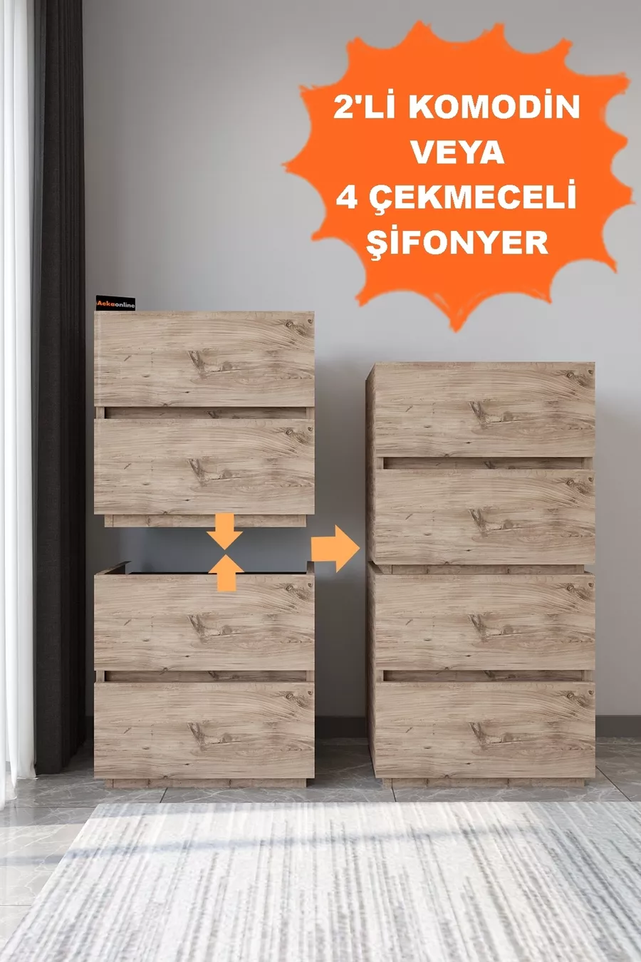 Commode Galata à 4 tiroirs en pin verni, couleur pin, pour chambre à coucher ou chambre de bébé