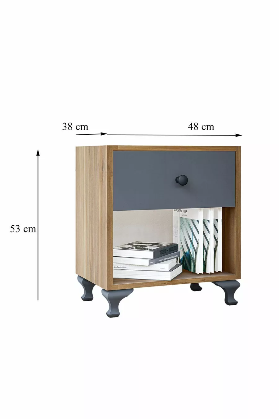 Table de chevet GM Noyer Gris Anthracite avec Boutons