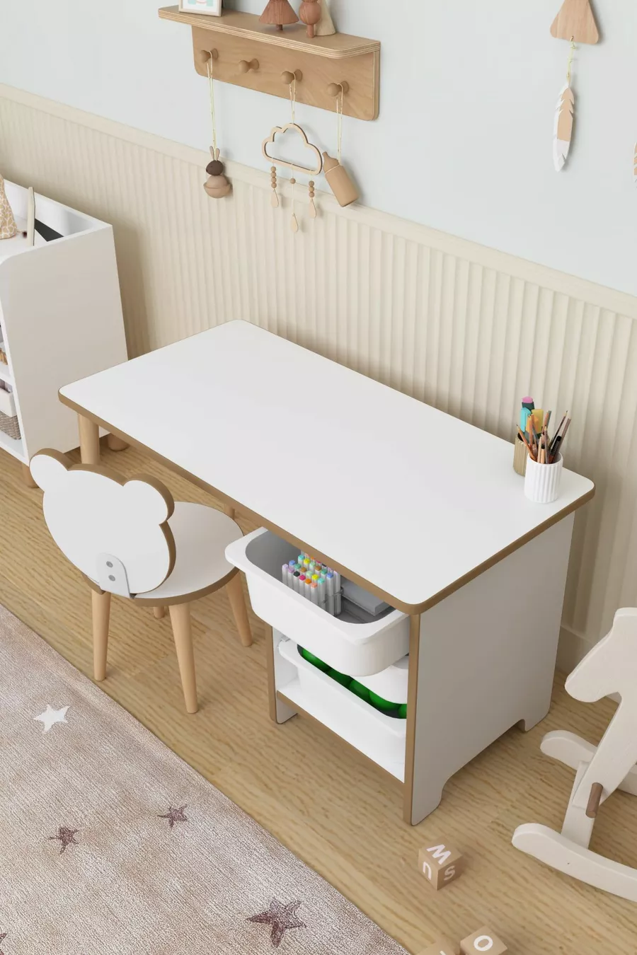 Table d'activité pour enfants avec 3 paniers, bureau pour enfants avec chaise à dossier - Panda