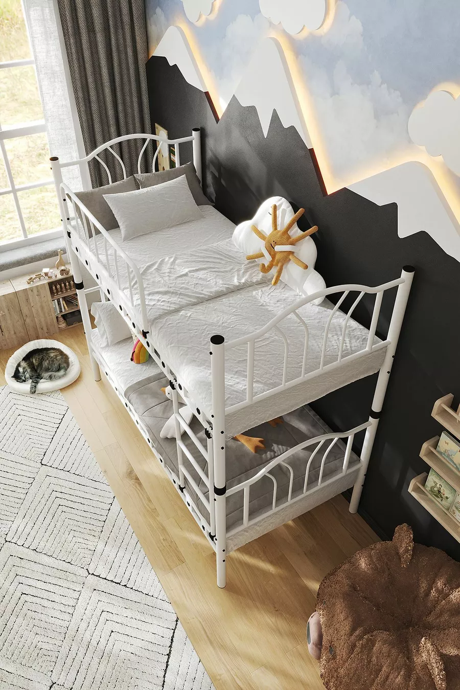 Bella Chambre d'Enfant avec Lit Superposé et Lit Métallique