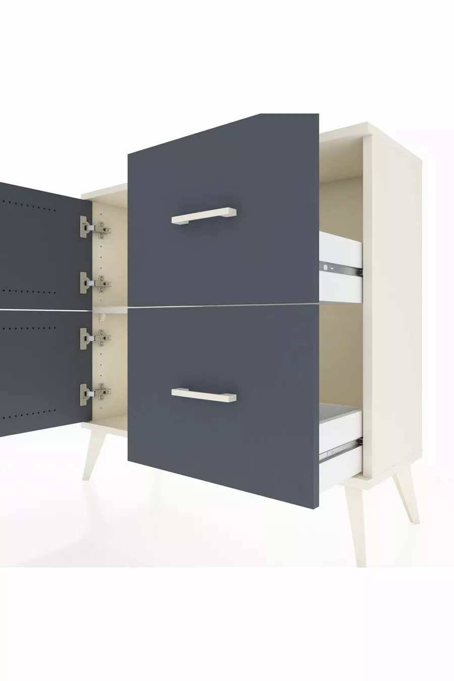 Cassettiere Arges con un Ripiano, 2 Cassetti e 2 Ante, Giada-Antracite