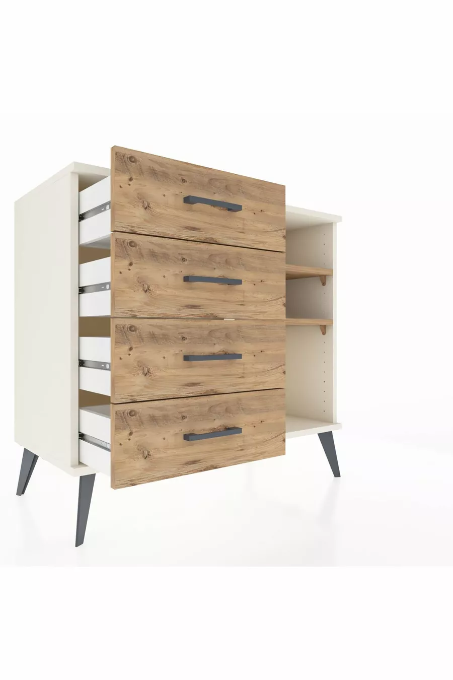 Commode Hyperion 2 étagères 4 tiroirs Pierre de lune-Pin