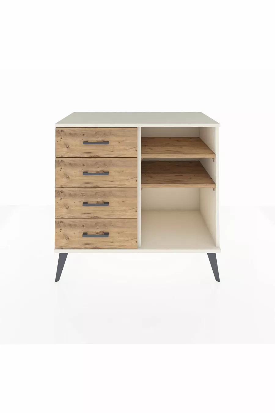 Commode Hyperion 2 étagères 4 tiroirs Pierre de lune-Pin