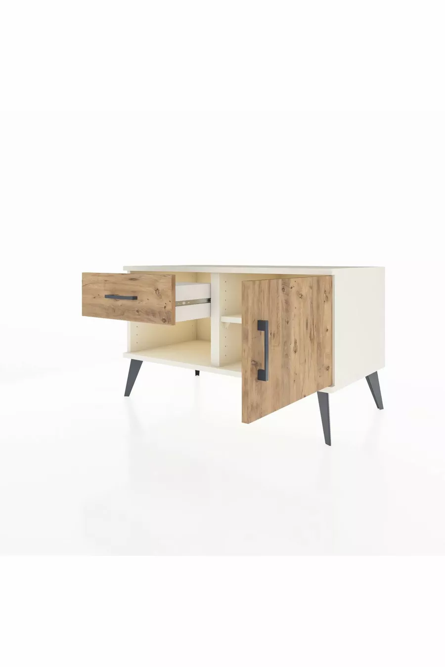 Commode Hyperion à une étagère, un tiroir et une porte en pierre de lune-pin