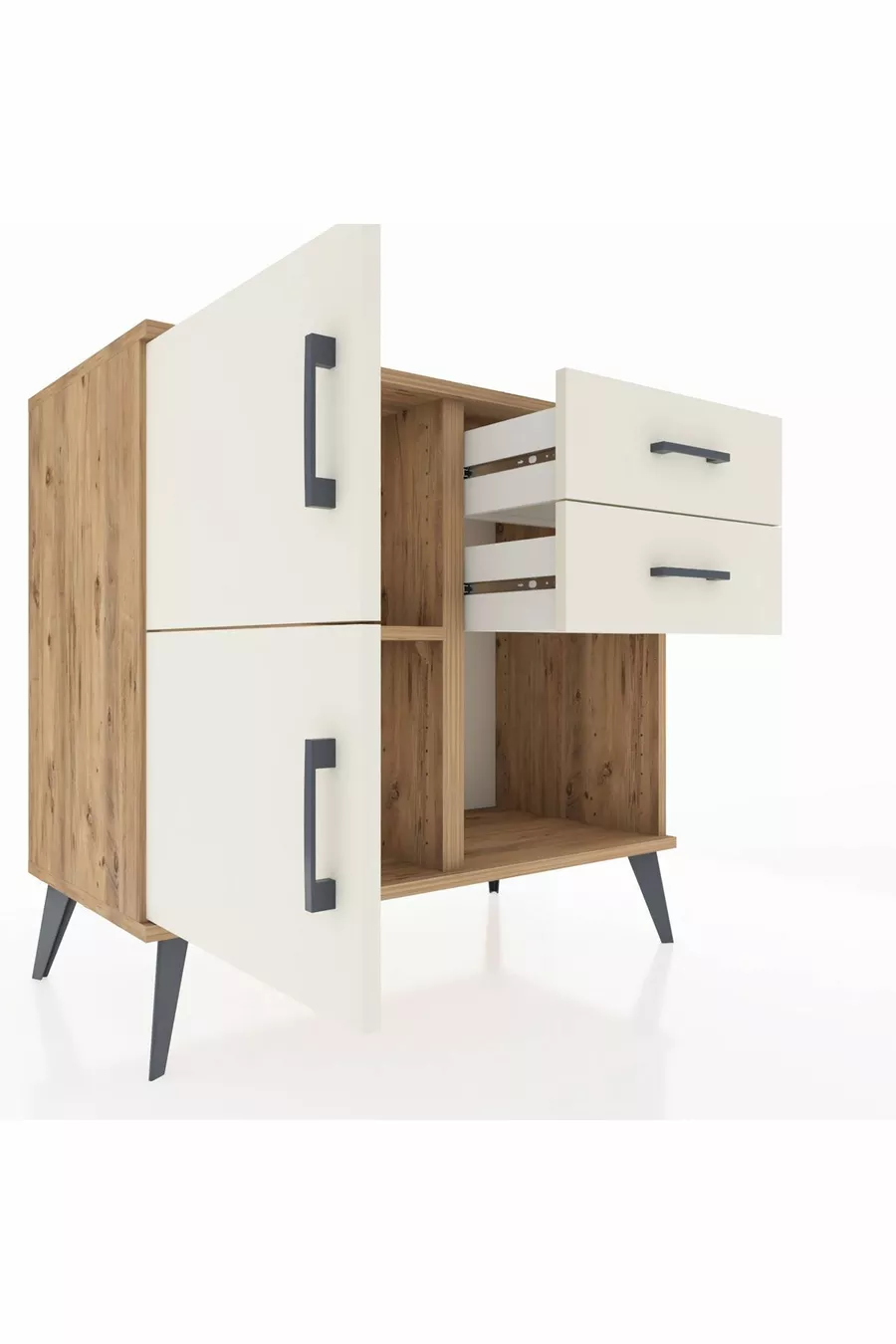Commode Hyperion à une étagère, 2 tiroirs, 2 portes, pin-jaspe