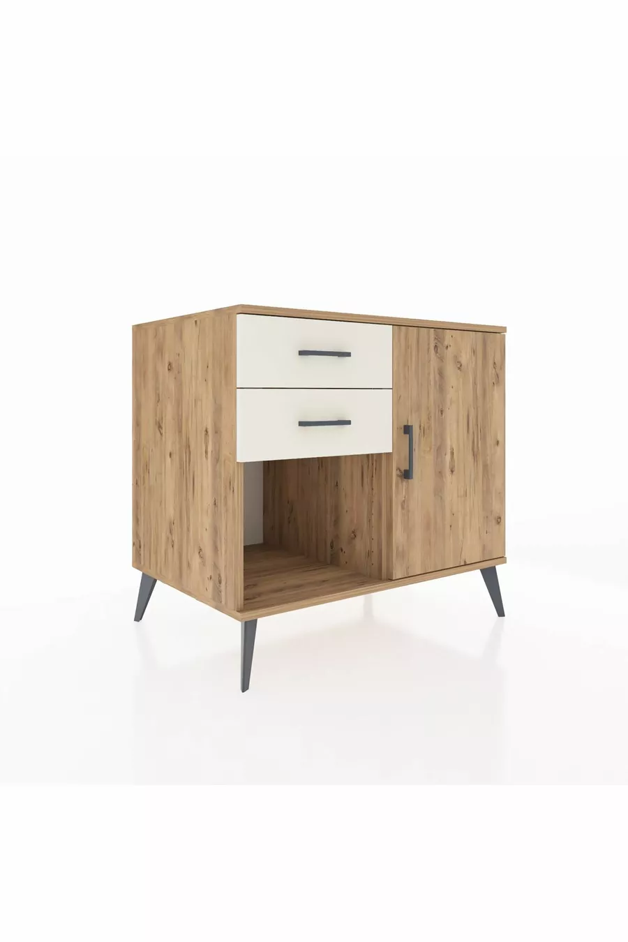 Kronos Dressoir Met Eén Plank, 2 Lades En Eén Deur, Dennen-Dennen/Marmer