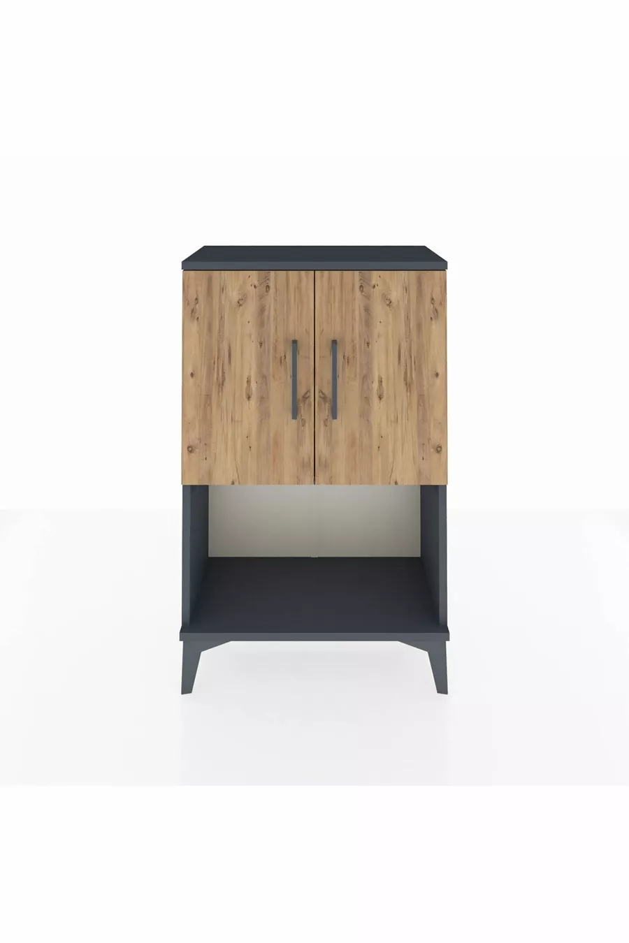 Chevet Arges à 2 étagères et 2 portes Anthracite-Pin