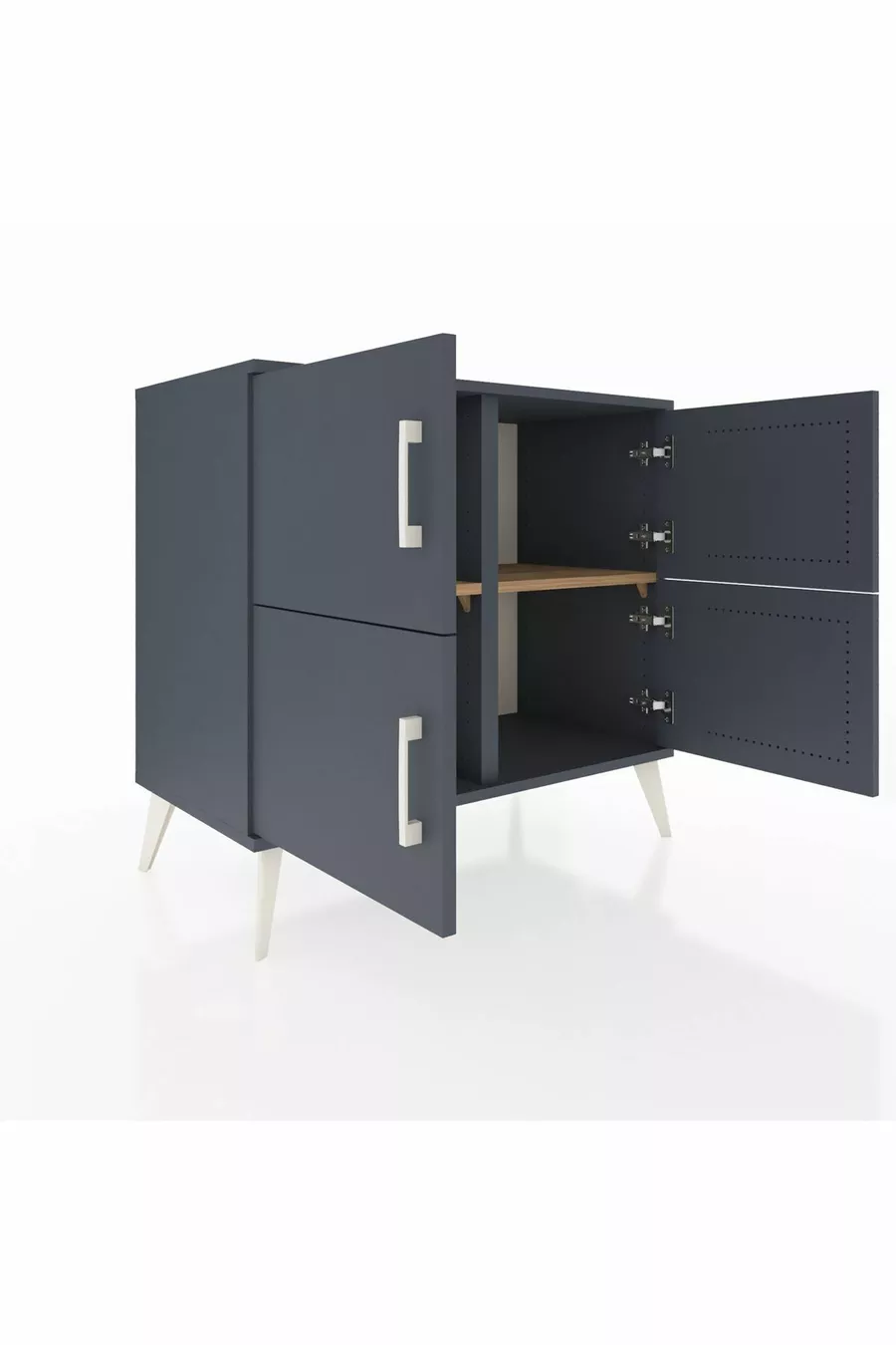 Commode Hyperion 2 étagères 4 portes Anthracite-Anthracite/Sapin