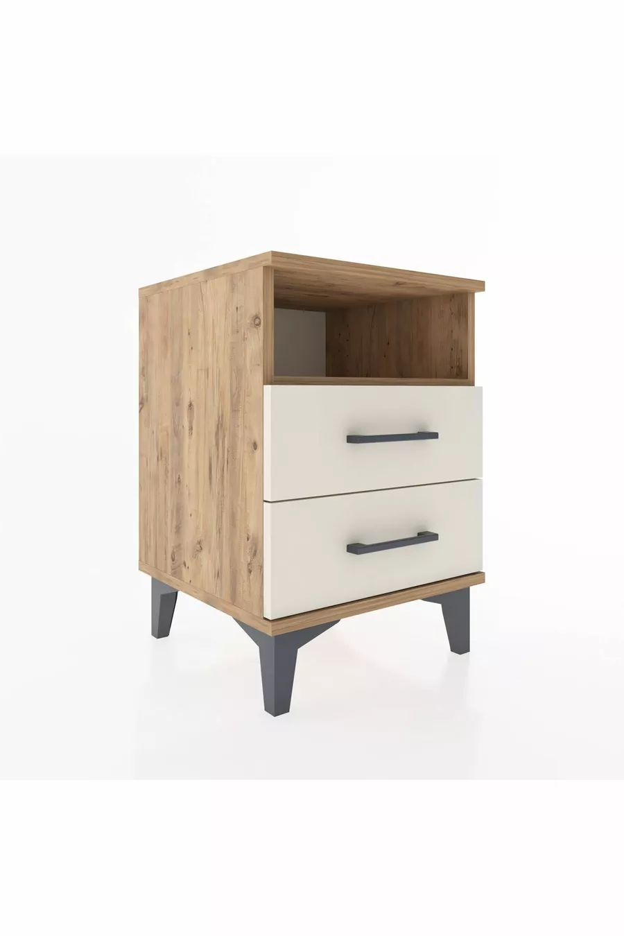 Commode Hyperion à une étagère et 2 tiroirs, pin et marbre d'ayta