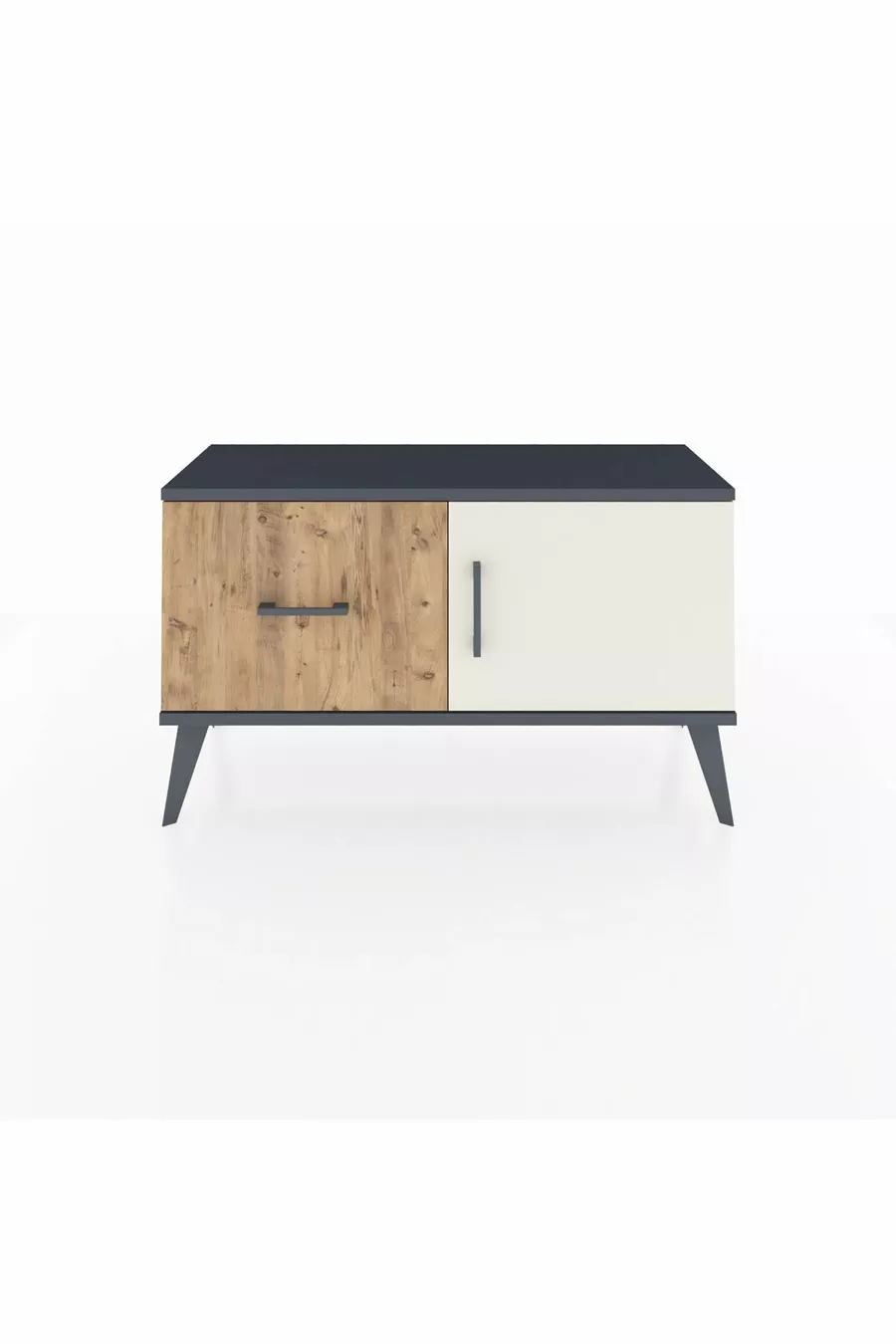 Commode Arges avec une étagère, un tiroir et une porte, Anthracite-Pierre de Lune/Pin