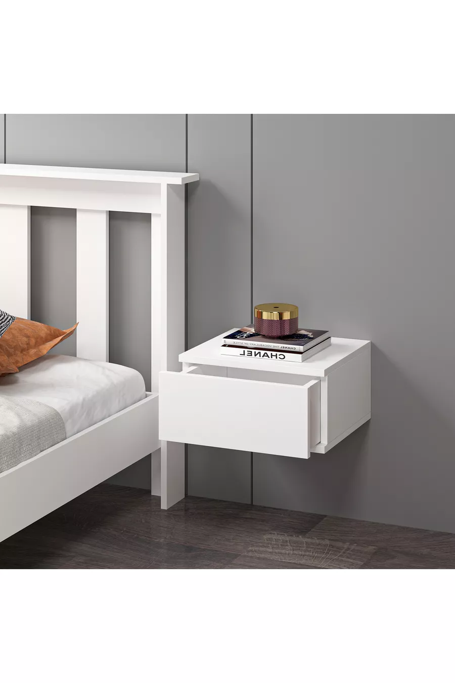 Table de chevet en MDF blanc à monter sur le mur sans rail