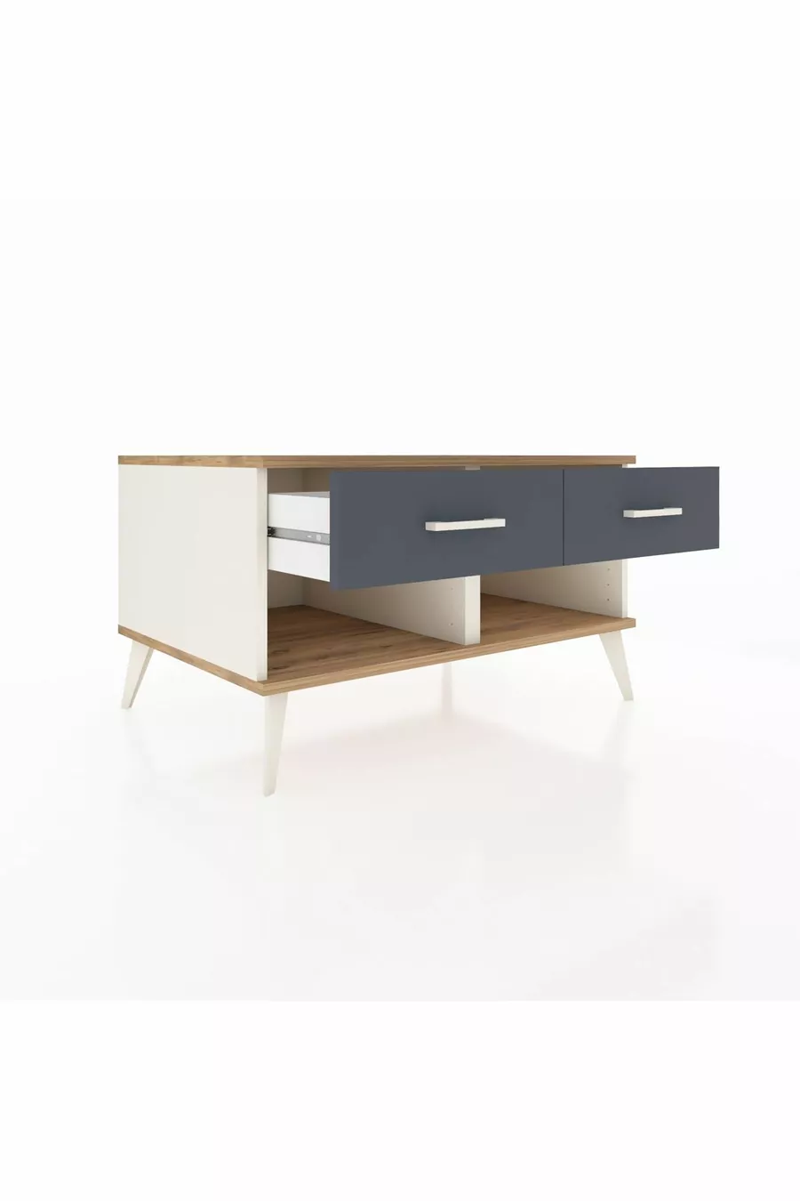 Commode Kronos à 2 tiroirs Marbre-de-lune-Épicéa/Anthracite