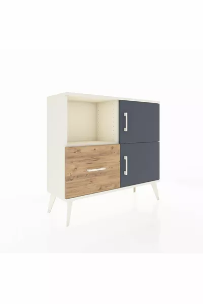 Arges Dresser with 2 Shelves, 1 Drawer, 2 Doors, Moonstone-Anthracite/Pine